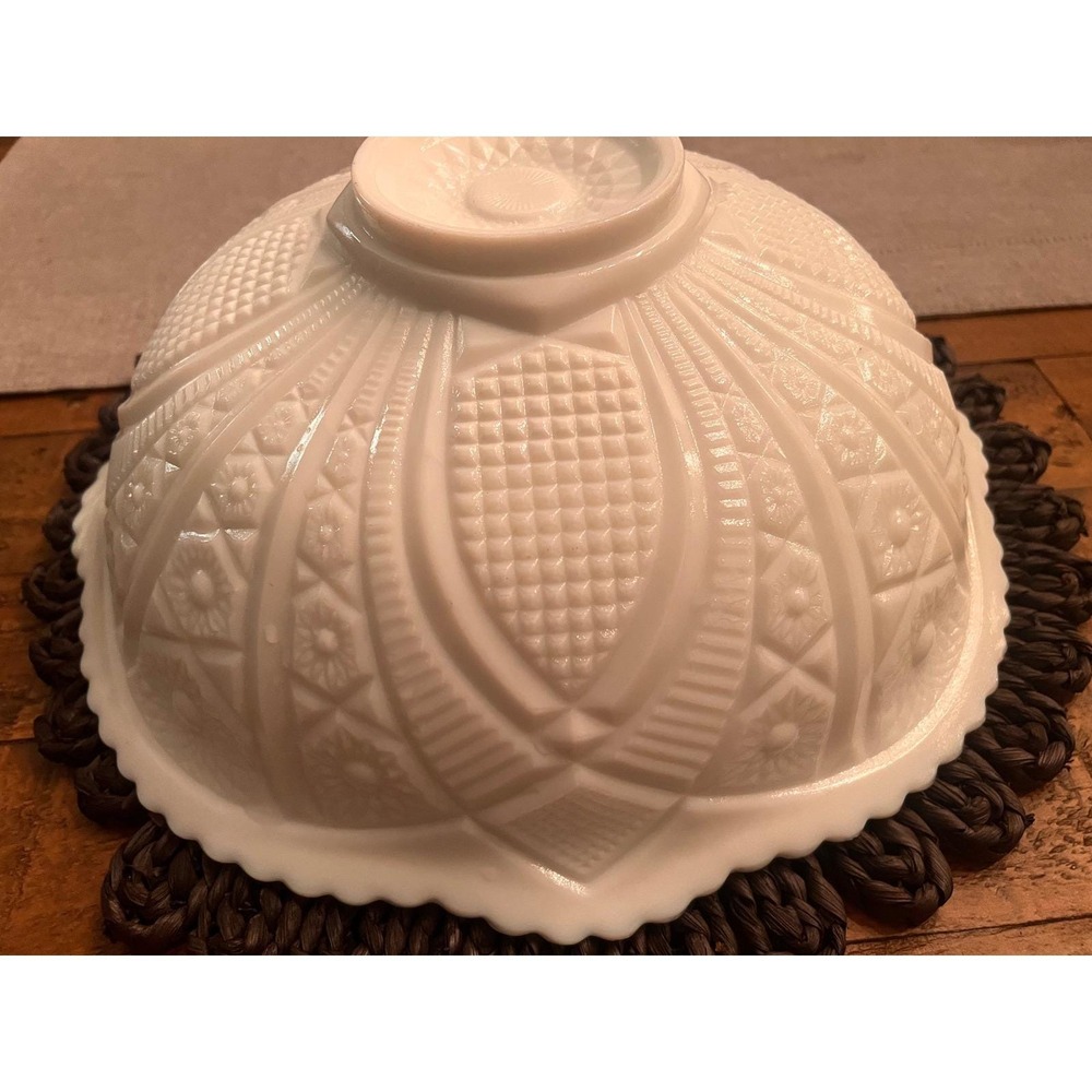 McKee Concord Punch Bowl White Milk Glass Starburst Lattice Rosette Motifs  13"